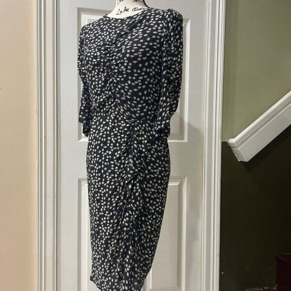 REBECCA TAYLOR DRESS RUCHED PREPPY CHIC FLORAL FIZZ BLACK IVORY Sz M TRENDY - Picture 14 of 15
